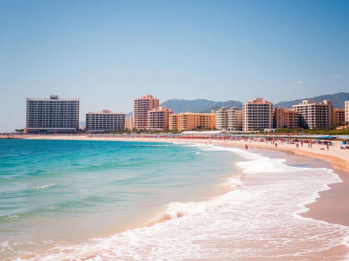 Playa de Levante — turquoise water below the skyline.