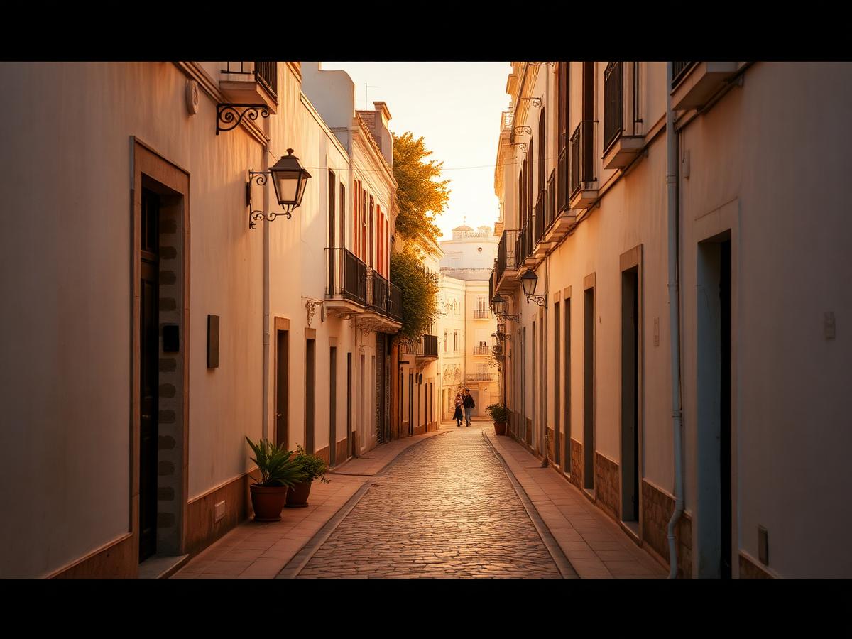Sun-bleached alleys of Cádiz old town.