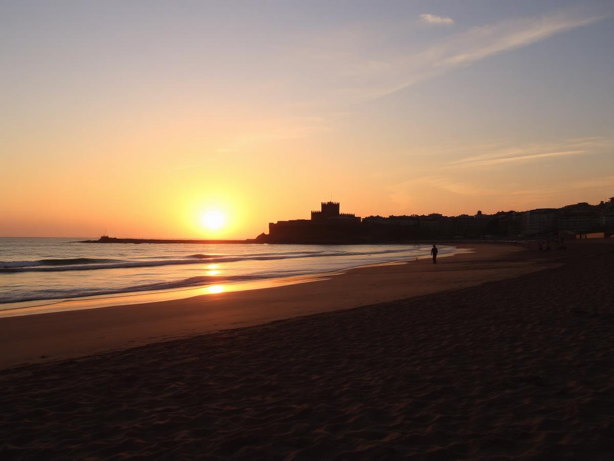 La Caleta beach at sunset between two castles.
