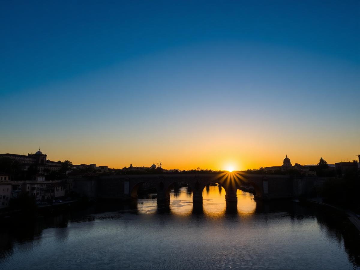Roman bridge and Mezquita at sunset.