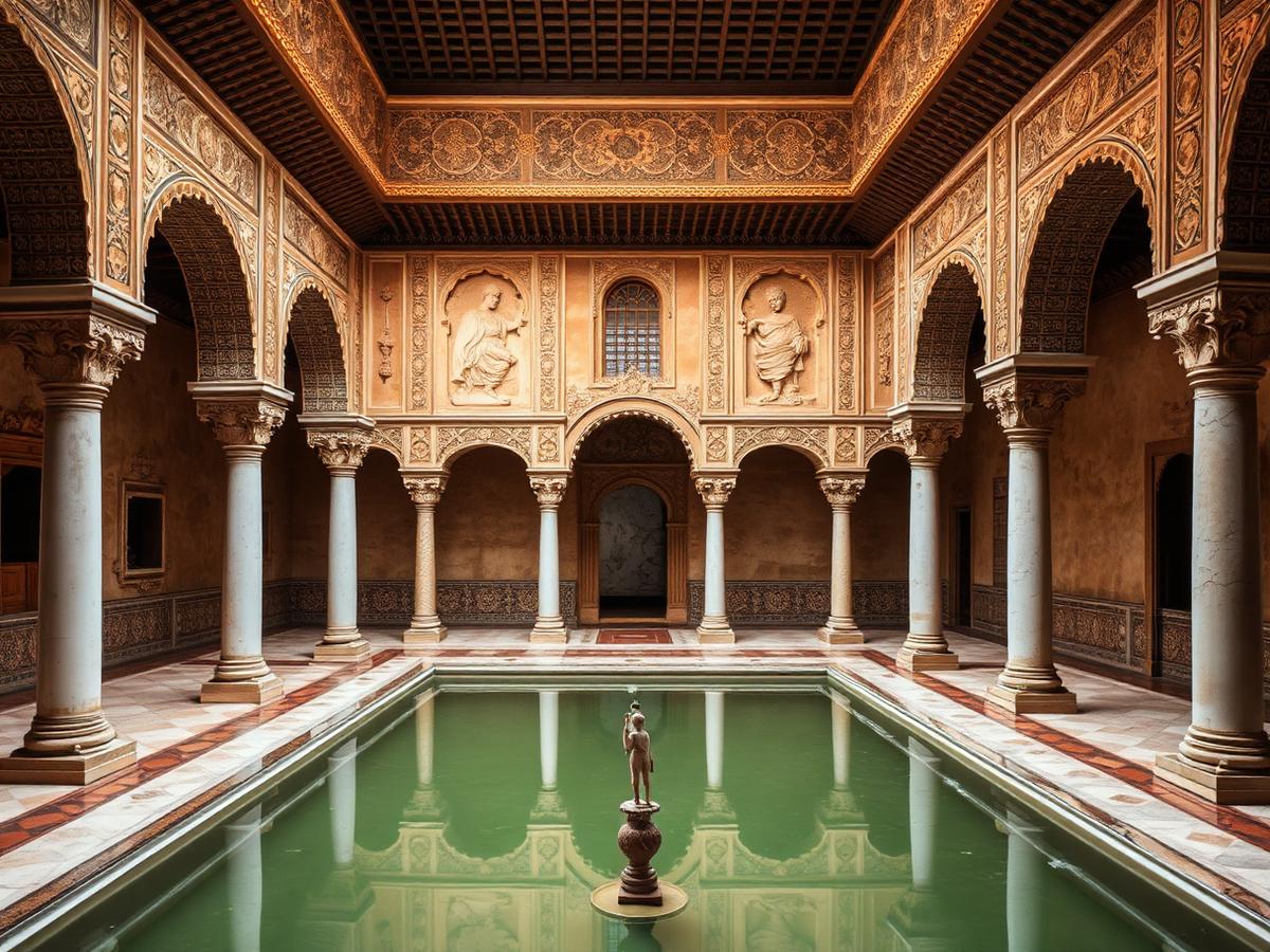 Nasrid palace interior — arches and reflecting pool.