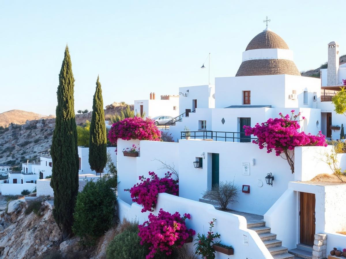 Whitewashed hilltop village of Sant Joan.