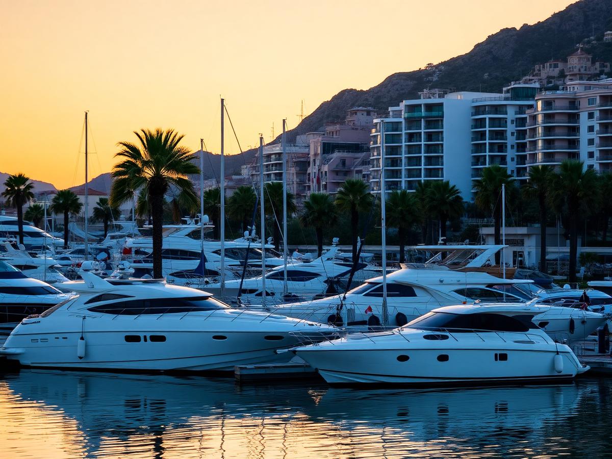 Puerto Banús marina — yachts and palm trees.
