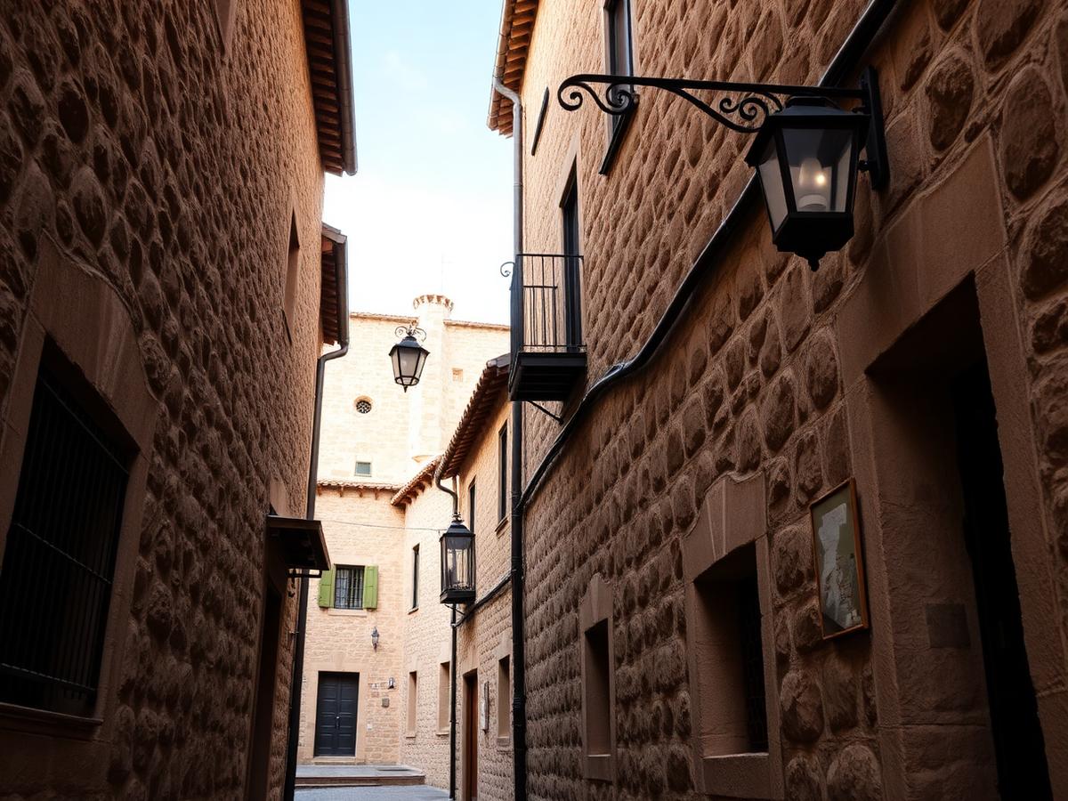 Lantern-lit alley in the old Jewish Quarter.