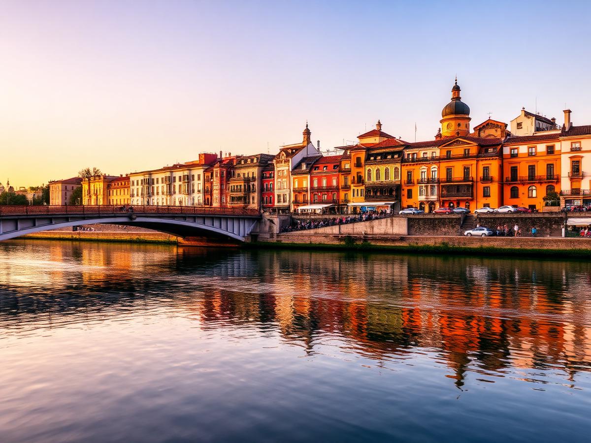 Triana riverbank at sunset across the Guadalquivir.