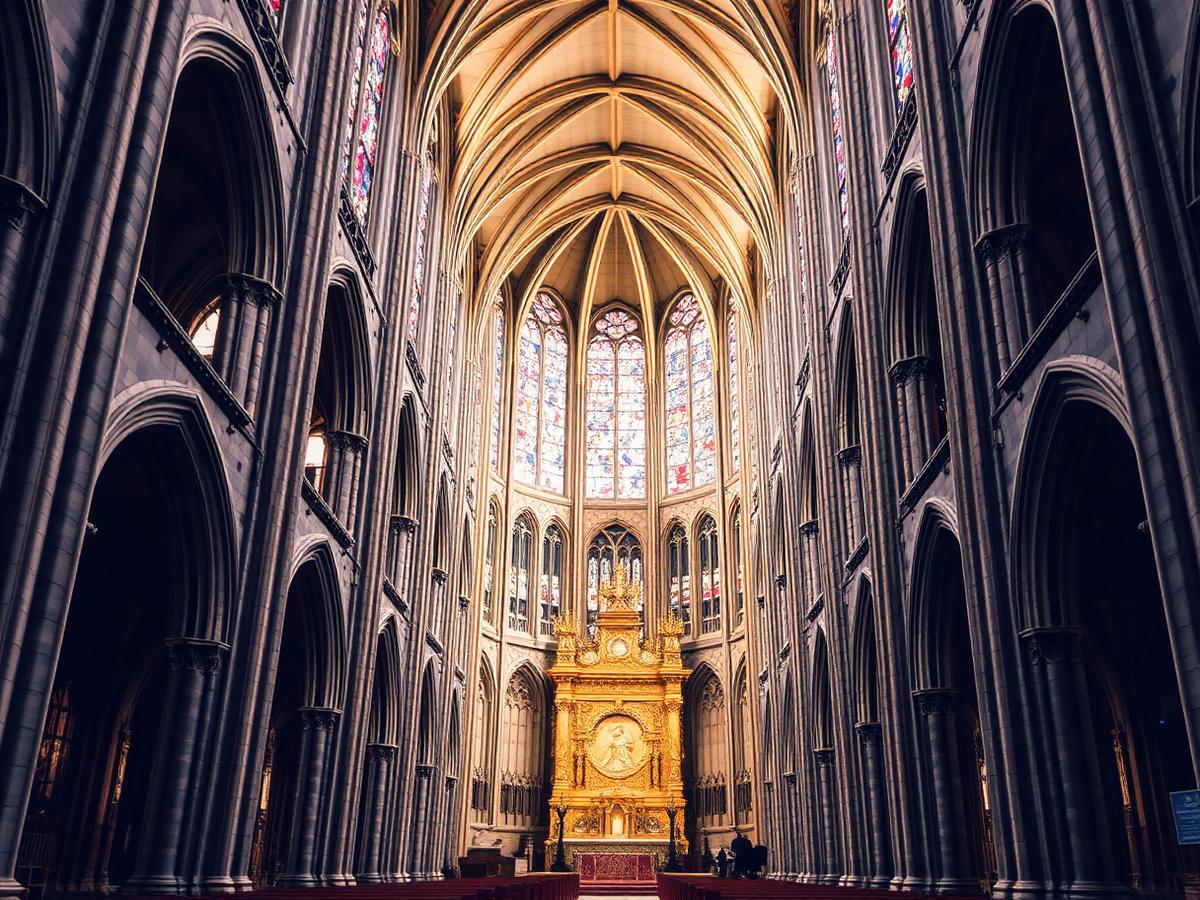 Toledo Cathedral — Gothic nave and stained glass.