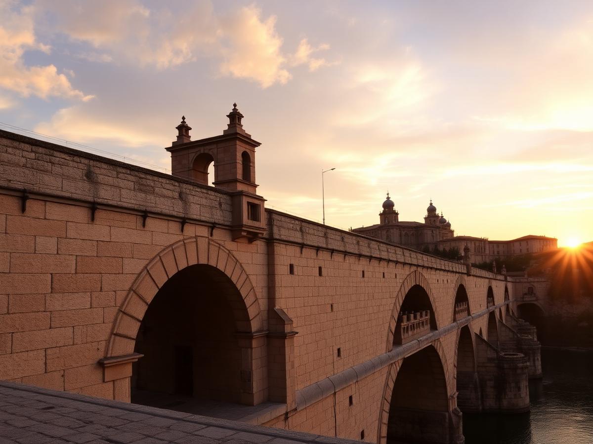 Puente de Alcántara over the Tagus at sunset.