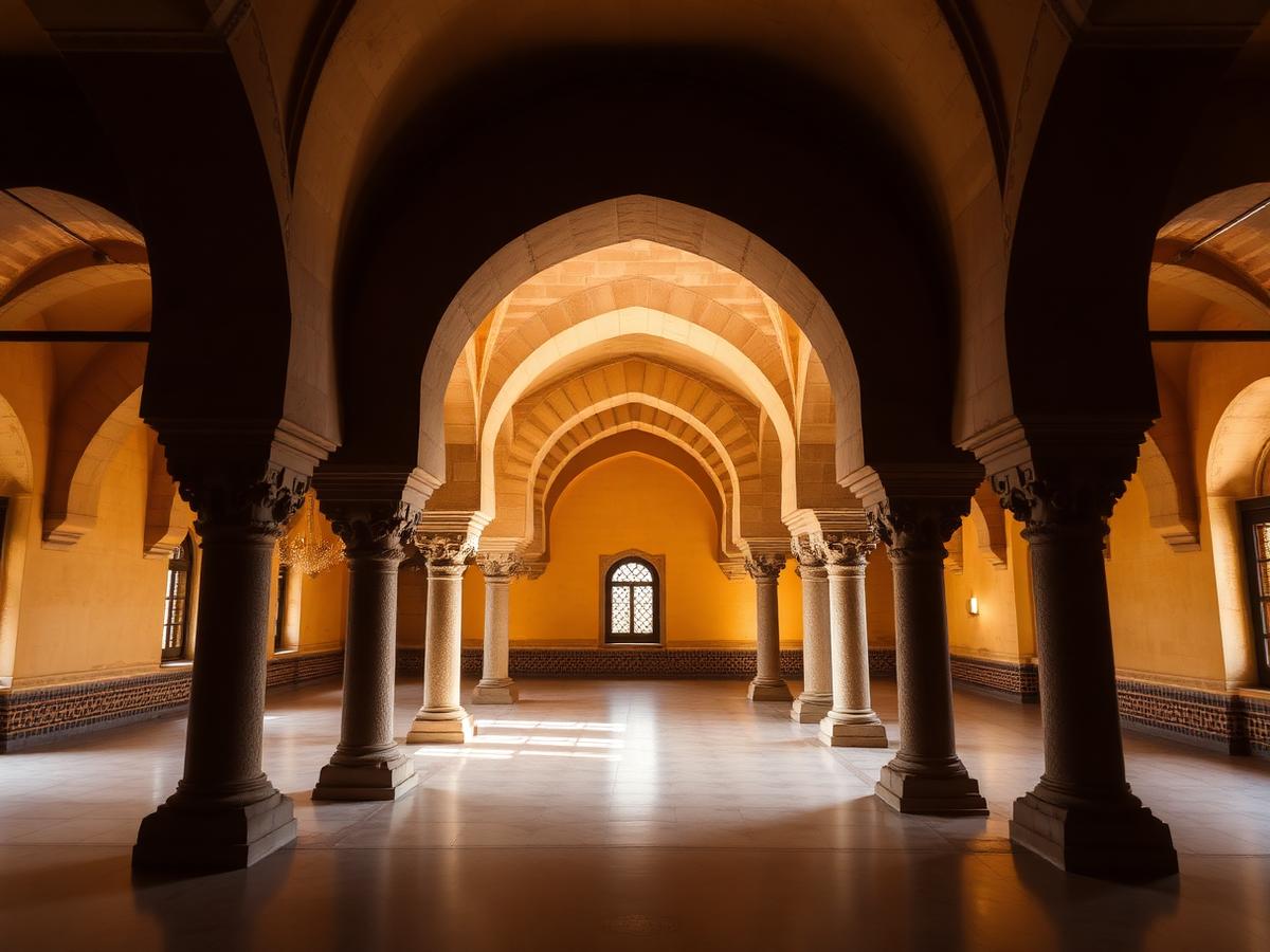 Aljafería Palace — Moorish arches in stone.